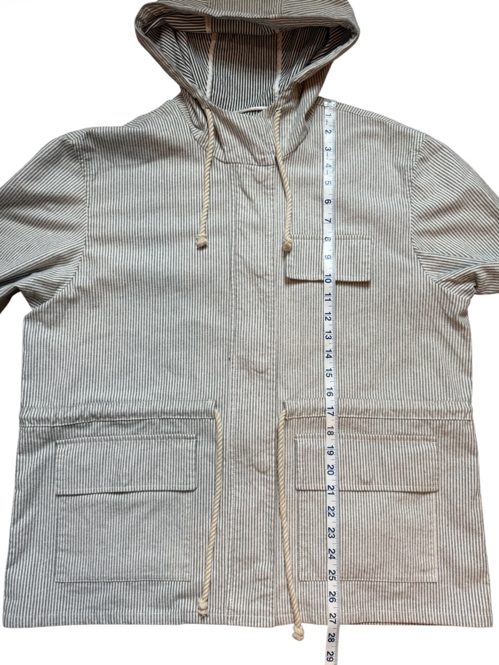 J. Crew Blue White Hickory Stripe Hooded Field Jacket-Coastal Preppy-Size L - Picture 6 of 12